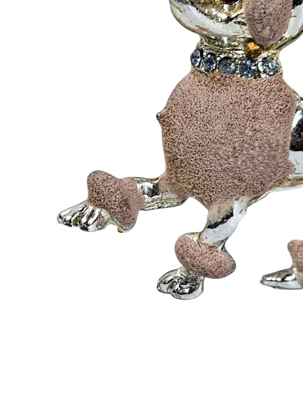 Pink Poodle Dog Brooch Pin Rhinestone Collar Textured Enamel Retro VTG - Picture 2 of 6
